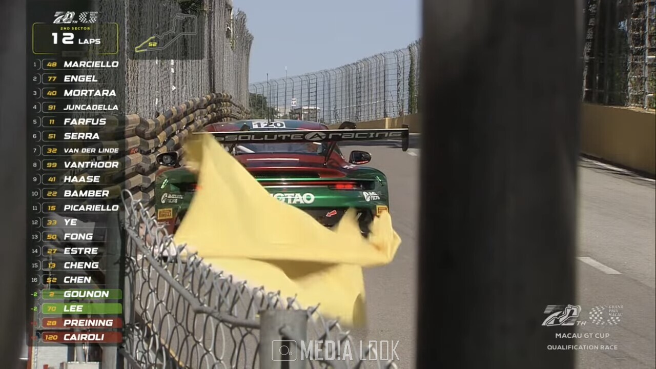 '퀄리피케이션 레이스'에서 충돌해 멈춘 '카이롤리' / 사진 출처 = FIA 마카오 그랑프리 중계 화면